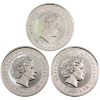 Image 2 : 3x 1oz Australia Year of the Rabbit (1999), Horse (2002) & Goat (2003) .999 Fine Silver Rounds 