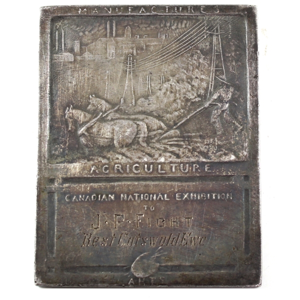 1913 CNE Rt. Hon. R. L. Borden Best Cotswold ECW Medal Awarded to J. P. Fight 72g-Silver, 42x55mm