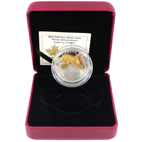 2017 $20 Three-Dimensional Leaping Cougar 1oz .9999 Fine Silver Coin (Tax Exempt)