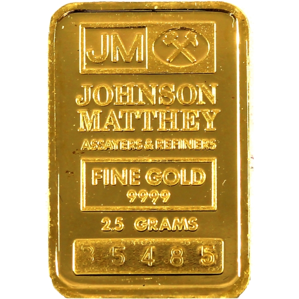 2.5g Gold Johnson Matthey .9999 Fine Gold Bar SN: B5485 (Tax Exempt)