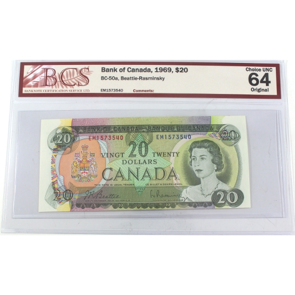 BC-50a 1969 $20 BCS CUNC64 Original Beattie-Rasminsky SN: EM1573540