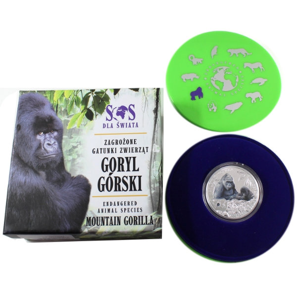 Niue Silver 2014 $1 SOS Endangered Animal Species- Mountain Gorilla 1/2oz .999 Fine Silver Coin