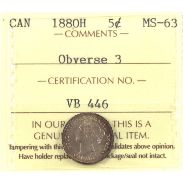 5-cent 1880H Obv 3 ICCS MS63