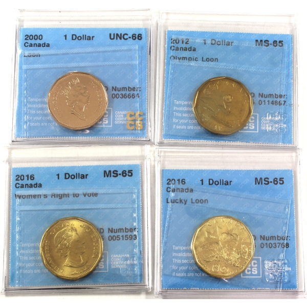 Group Lot of Loon $1 2000-2016 CCCS UNC66 to MS65. 4pcs.