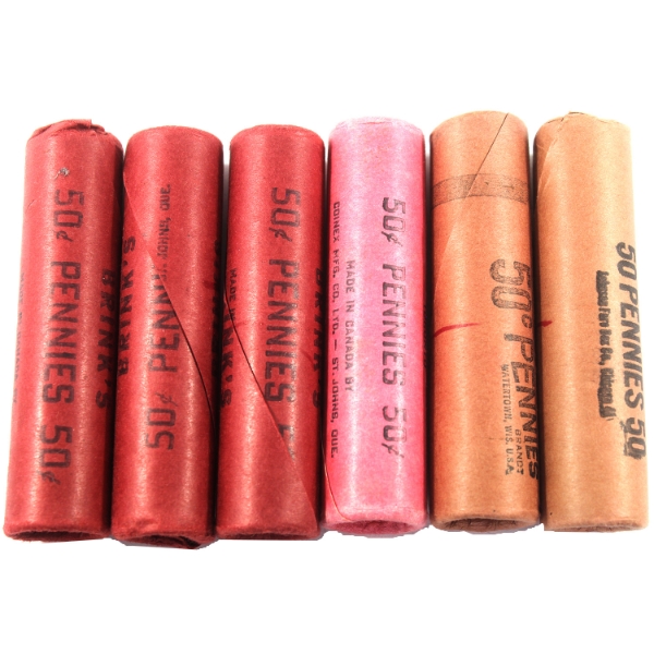 6x 1-cent 1964 Original Rolls of 50pcs. 6 Rolls.