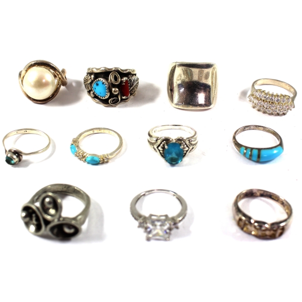 Bulk Lot of Chunky Sterling Silver Accent Rings, 57.9g Lot Total! 11pcs.