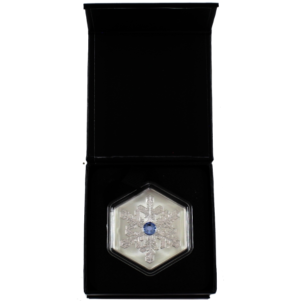 2024 $20 Snowflake .9999 Fine Silver Hexagonal Coin w/ Blue Crystal Embellishment
