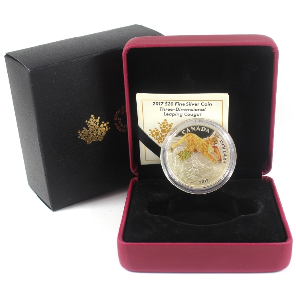 2017 $20 Three Dimensional Leaping Cougar 1oz .9999 Fine Silver Coin (Tax Exempt)