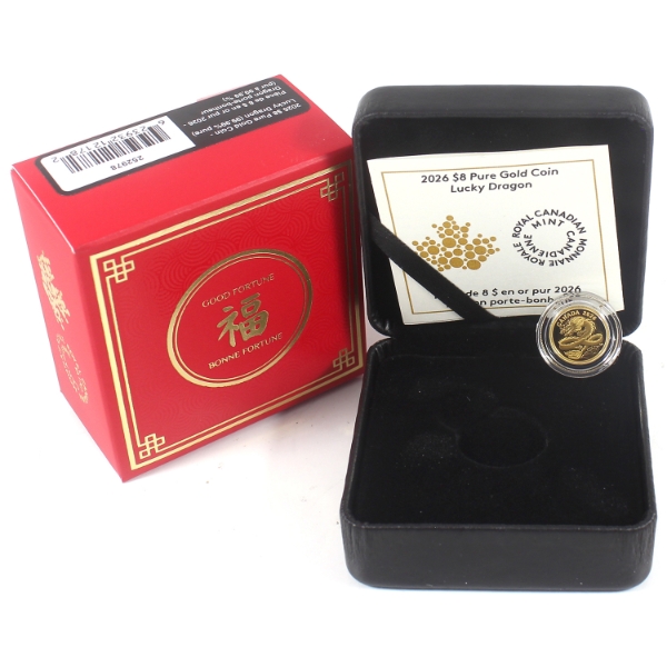2026 $8 Lucky Dragon 1/20oz .9999 Pure Gold Coin (Tax Exempt)