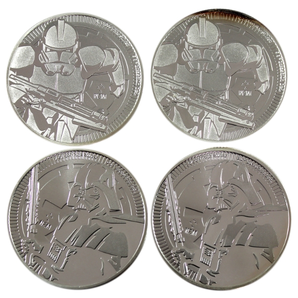 4x 1oz Niue 2019 $2 Stormtrooper & Darth Vader .999 Fine Silver Rounds. 4pcs. (Tax Exempt)