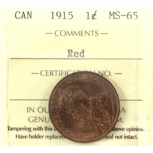 1-cent 1915 ICCS MS65 Red