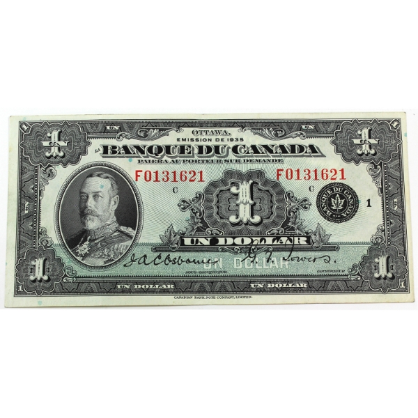 BC-2 1935 $1 French AU or Better Osborne-Towers SN: F0131621 Check Letter C