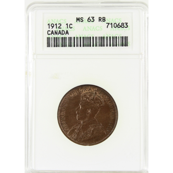 1-cent 1912 ANACS MS63 Red & Brown