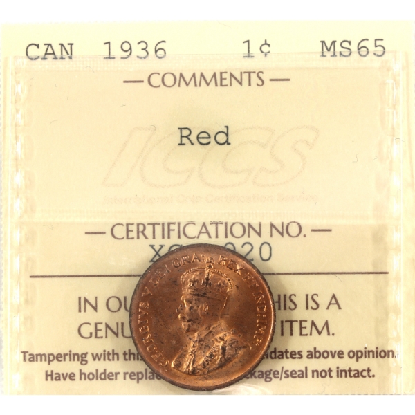 1-cent 1936 ICCS MS65 Red