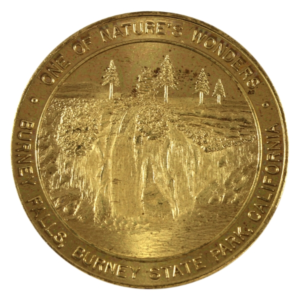 California 1962 Burney Falls 100th Anniversary Gold Plated Souvenir Medallion 