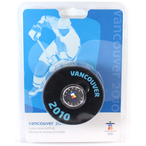 2010 $1 Vancouver Olympic Lucky Loonie Coloured Coin & Puck Set