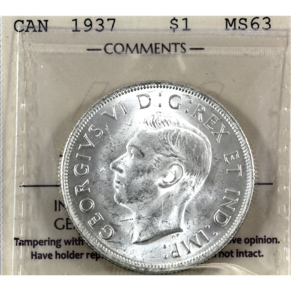 Silver $1 1937 ICCS MS63 