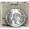 Image 1 : Silver $1 1937 ICCS MS63 