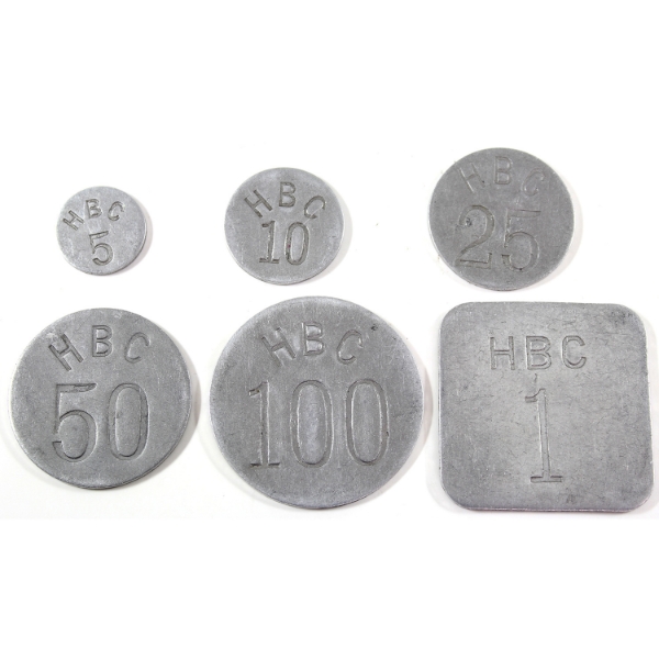 Hudson's Bay Company Eastern Arctic ND (c. 1946) Aluminum Trade Tokens. 6pcs.