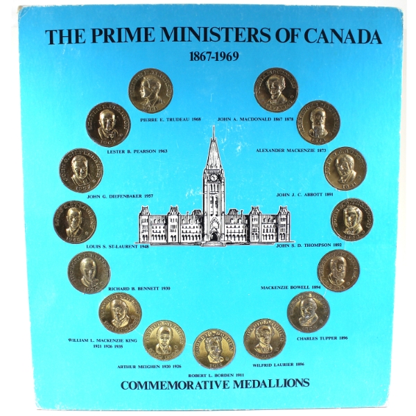 Prime Ministers of Canada 1867-1969 Raised Portrait Commemorative Medallion Set in Display Board