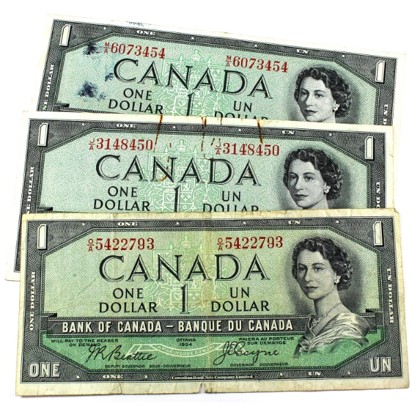 BC-29b 1954 $1 Devil's Face F-VF to VF-EF Beattie-Coyne. 3pcs.