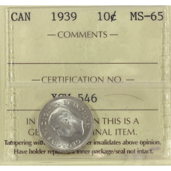 10-cent 1939 ICCS MS65