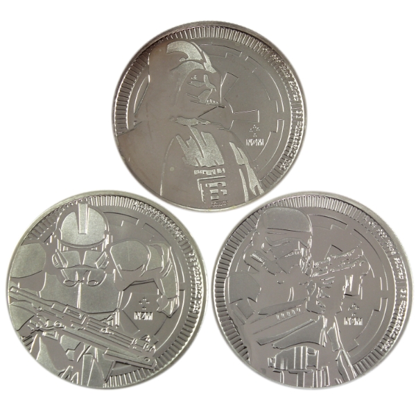 3x1oz Niue 2017-2019 $2 Star Wars .999 Fine Silver. 3pcs (Tax Exempt)