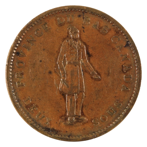 CH# LC-9B1 Quebec Bank 1837 Deux Sous Penny Bank Token EF-AU