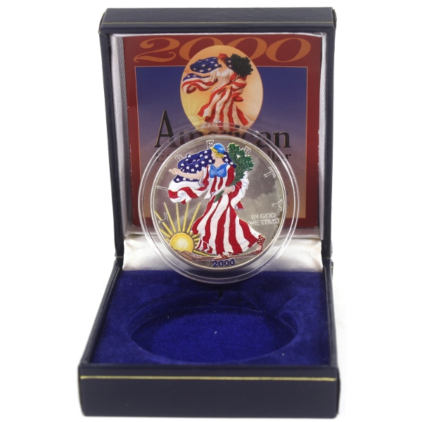 1oz USA 2000 $1 Colourized Silver Eagle .999 Fine Silver Round (Tax Exempt)