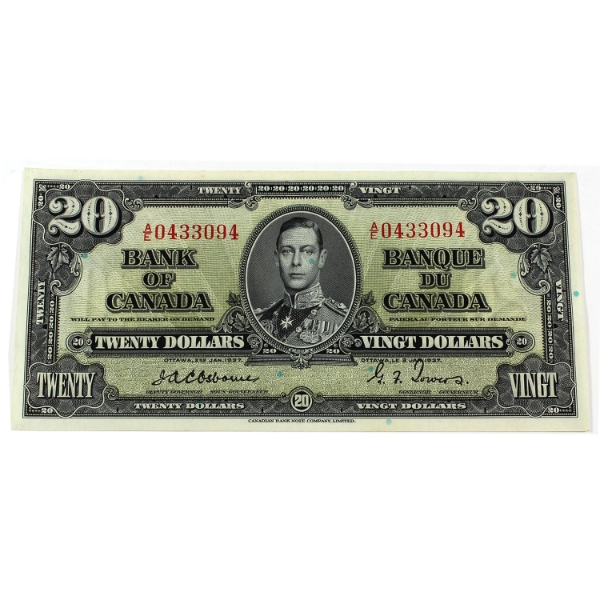 BC-25a 1937 $20 UNC or Better, Osborne-Towers SN: A/E0433094