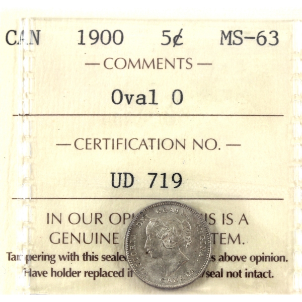 5-cent 1900 Oval 0 ICCS MS63