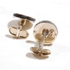 Image 2 : Pair of Men's 14K Yellow Gold Mother-of-pearl & Onyx Inlayed Checkerboard Cufflinks. 8.99 grams. 