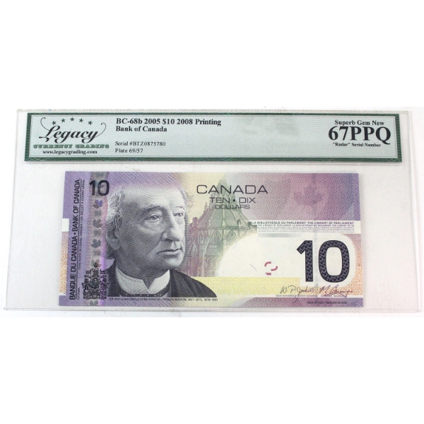 RADAR BC-68b 2005 $10 4-Digit RADAR Legacy Superb GEM UNC67 PPQ Jenkins-Carney SN: BTZ0875780