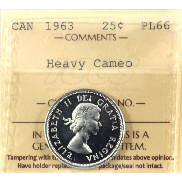 25-cent 1963 ICCS PL66 Heavy Cameo