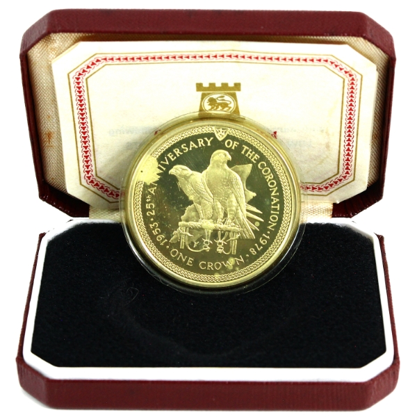 Isle of Man 1978 1 Crown 25th Anniversary of Queen's Coronation Sterling Silver. Pobjoy Mint.