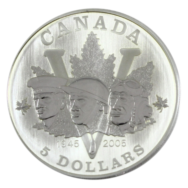 2005 $5 End of WWII 60th Anniversary 1oz .9999 Fine Silver Coin (Tax Exempt)