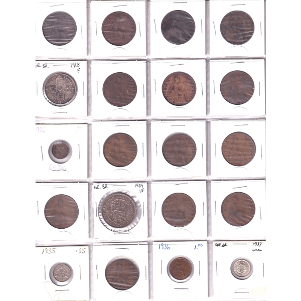 Bulk Lot of Great Britain Coins 1797-1937 in 20-Pocket Sheets. 48pcs.