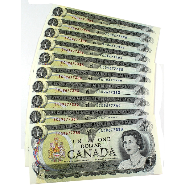 BC46b 1973 $1 Consecutive Crow-Bouey SN:ECD9677380-"89. 10pcs.
