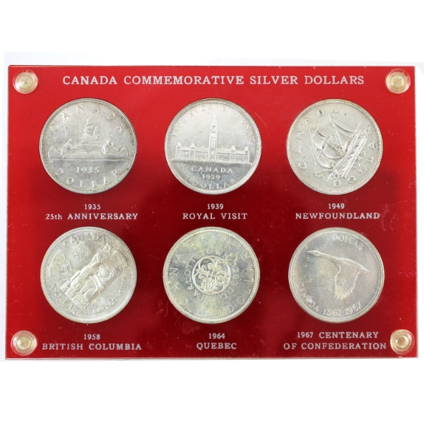 1935-1967 Canada Commemorative Silver Dollars in Vintage Holder. 
