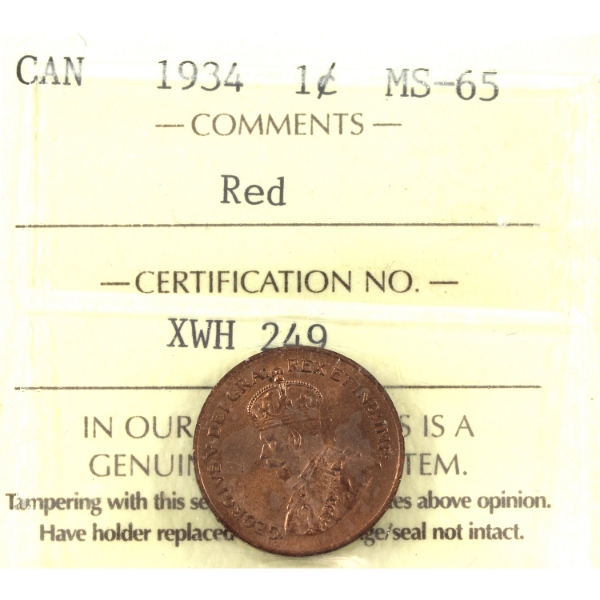 1-cent 1934 ICCS MS65 Red