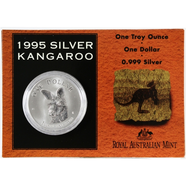 Australia 1995 $1 1oz .999 Fine Silver Kangaroo in Royal Australian Mint Display Card (Tax Exempt)