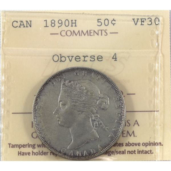 50-cent 1890H Obv 4 ICCS VF30