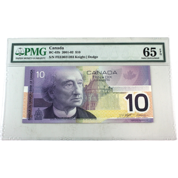 BC-63b 2001 $10 PMG GEM UNC65 EPQ Knight-Dodge SN: FEE0021393