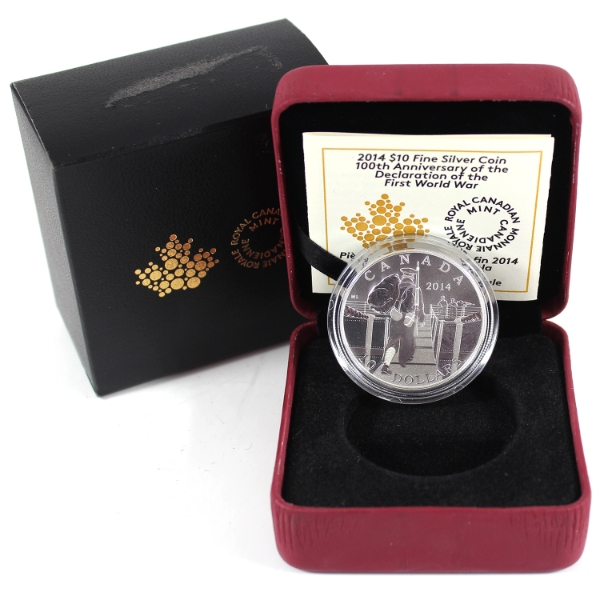 2014 $10 100th Anniversary of the Declaration of the First World War Fine Silver Coin (Tax Exempt)