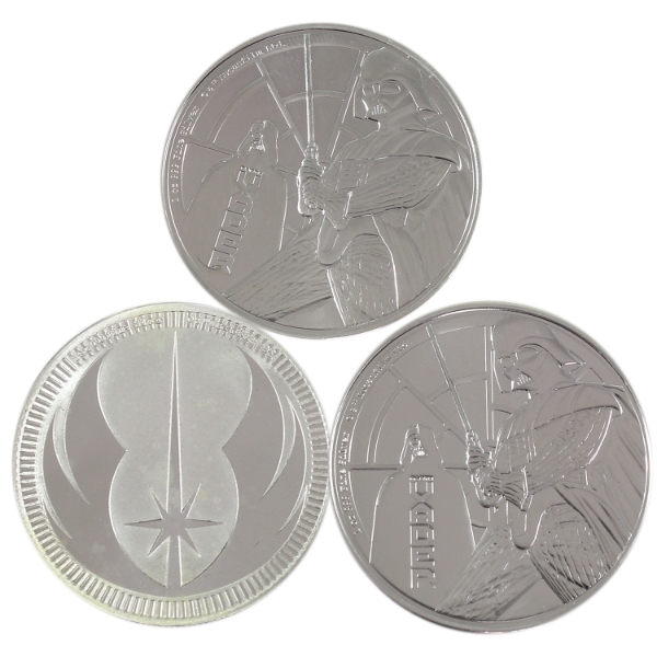 3x 1oz Niue $2 Star Wars 2x 2022 Darth Vadar & 2023 Jedi Order Crest .999 Fine Silver Coins. 3pcs