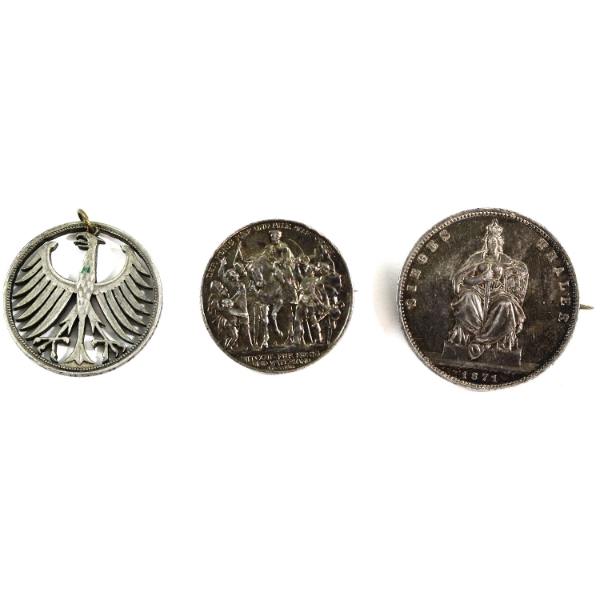 3x Old German Coins Made into Jewelry. 3pcs