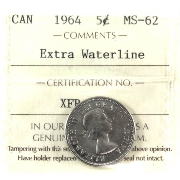 5-cent 1964 Extra Waterline ICCS MS62