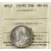 Image 1 : Newfoundland 25-cent 1919C ICCS MS63