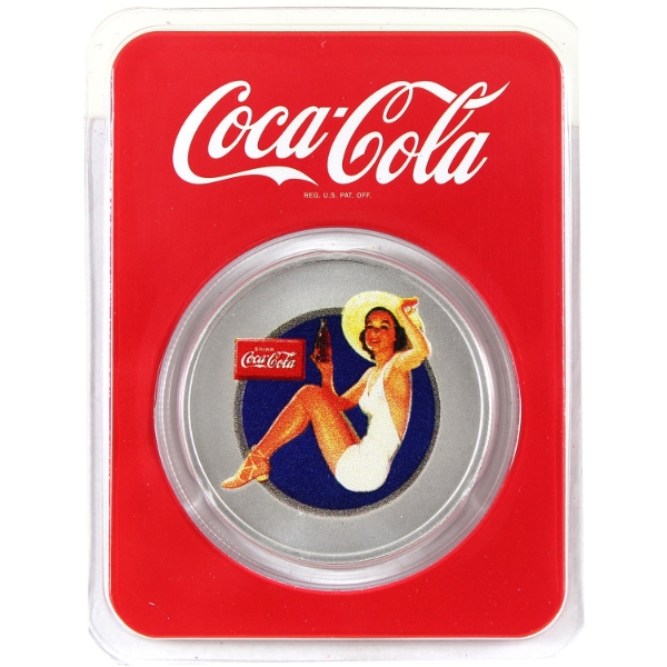 1oz Coca-Cola® Bathing Beauties: Brunette .999 Fine Silver in Card (Tax Exempt)