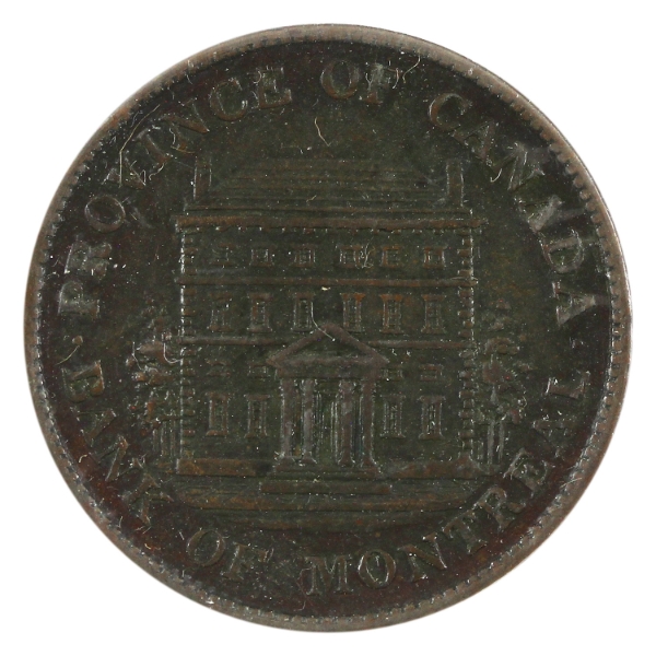 BR-527, CH-PC-1B6 1844 Province of Canada Half Penny Bank Token EF Thistle Stem Cut, Die Break